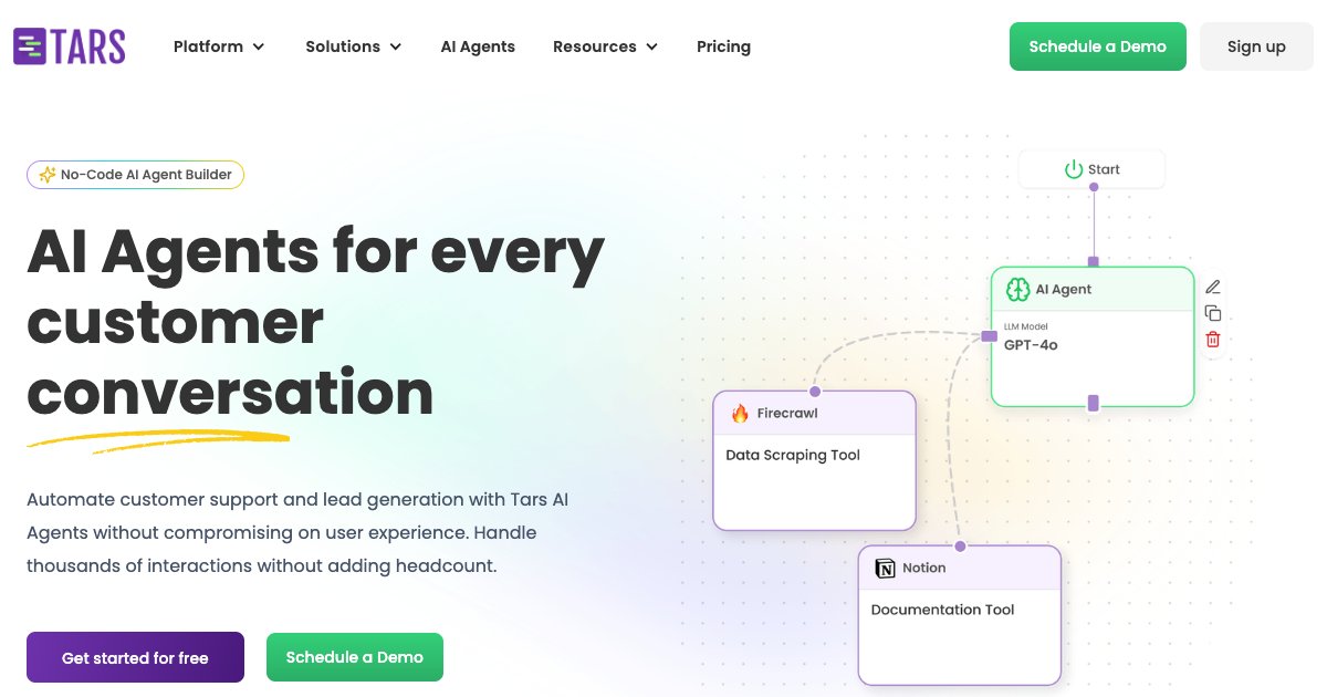 Tars Prime: AI Agent Builder for Customer and Team Automation | AI Dude